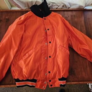 80s Grunge Blaze Orange Hunter MN Bomber Button Up Working Jacket Size Large